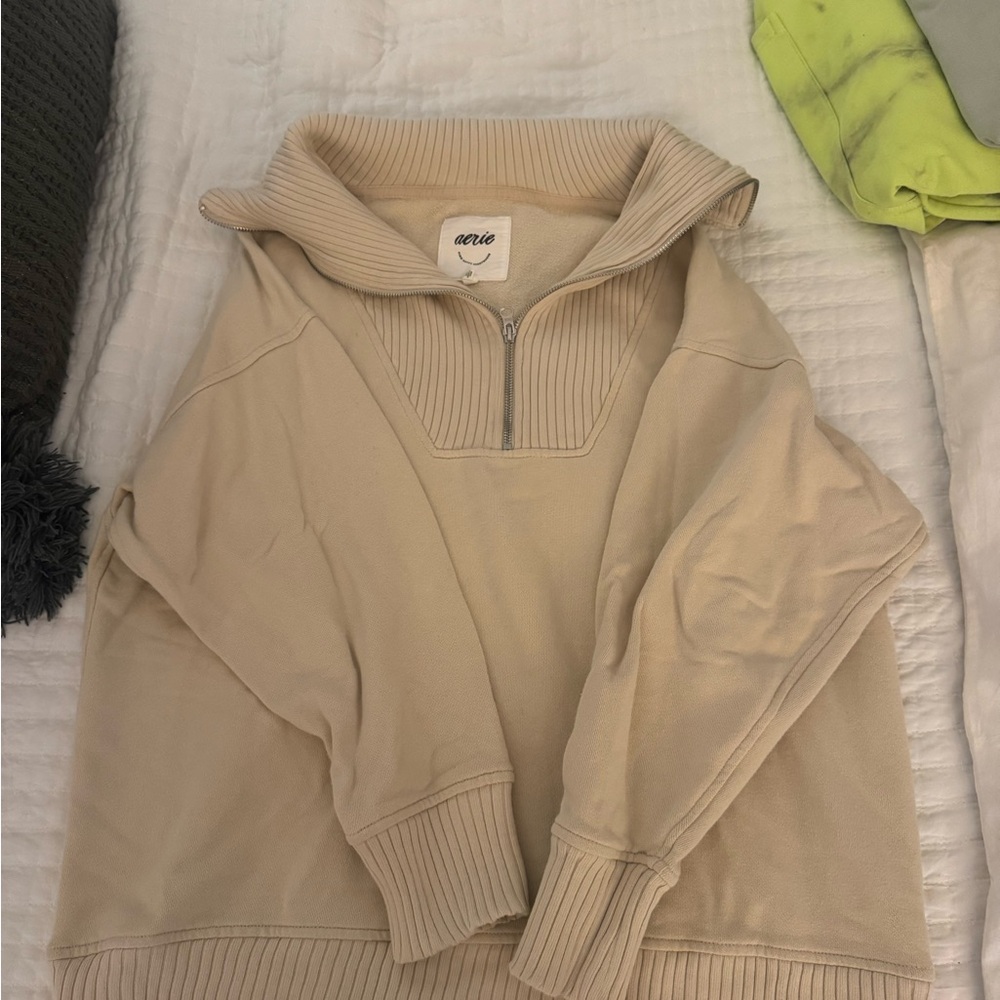 Aerie Tan Sweater/Quarter Zip